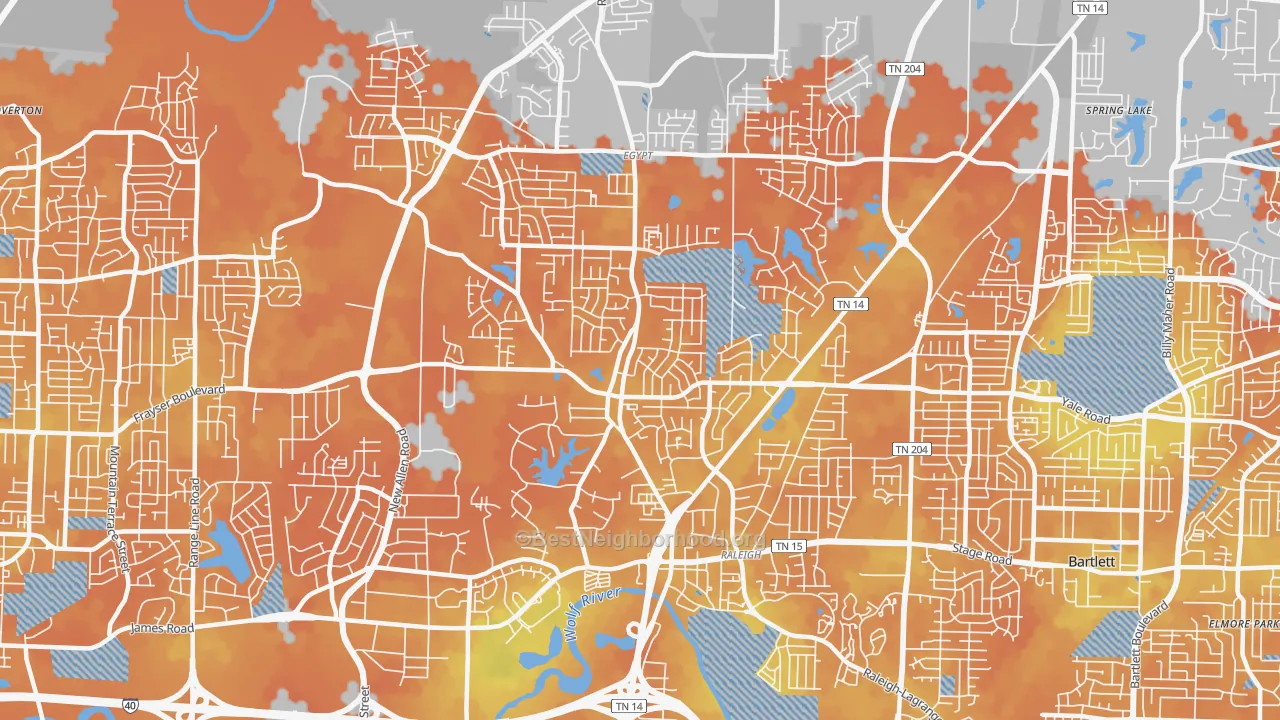 Bike Grade map of 38128, TN