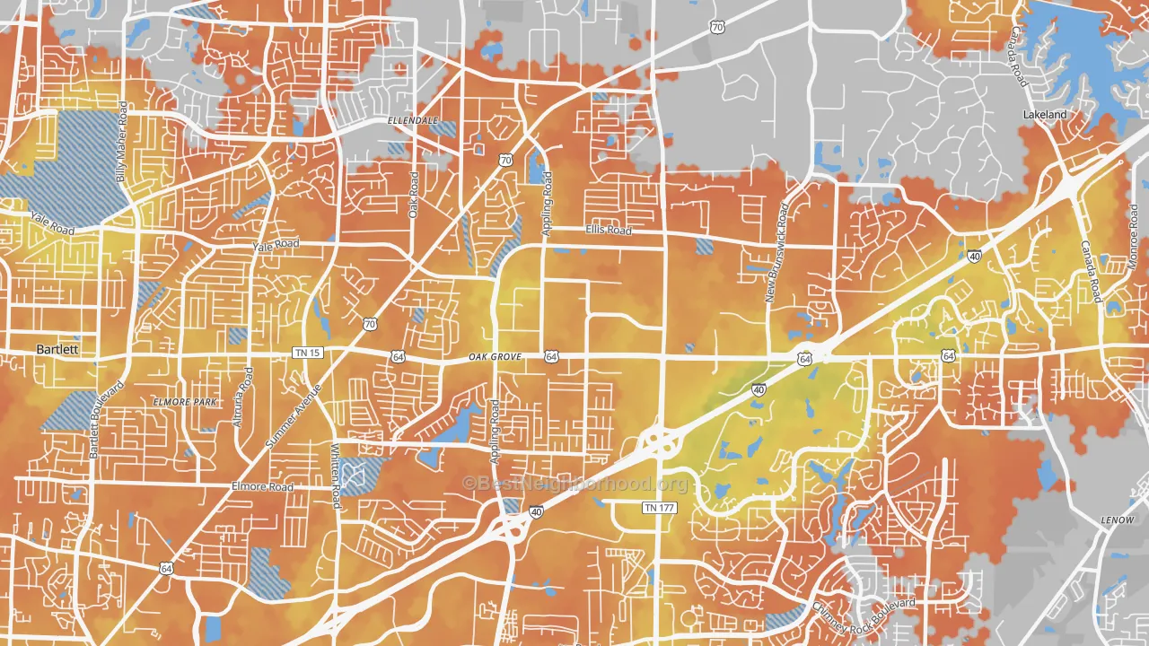 Bike Grade map of 38133, TN