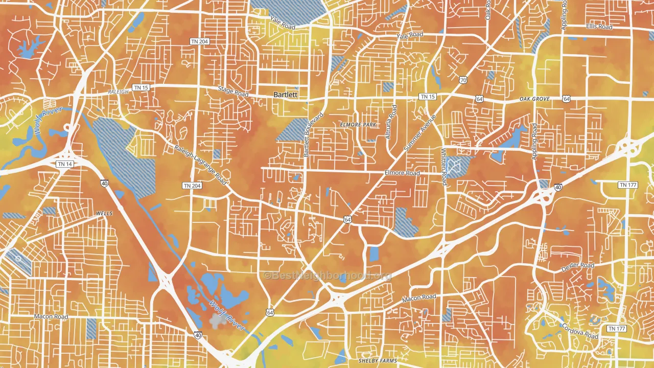 Bike Grade map of 38134, TN
