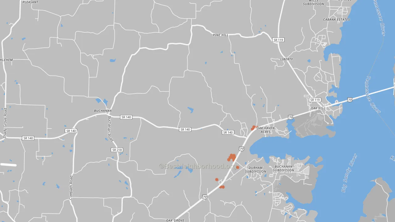 Bike Grade map of 38222, TN