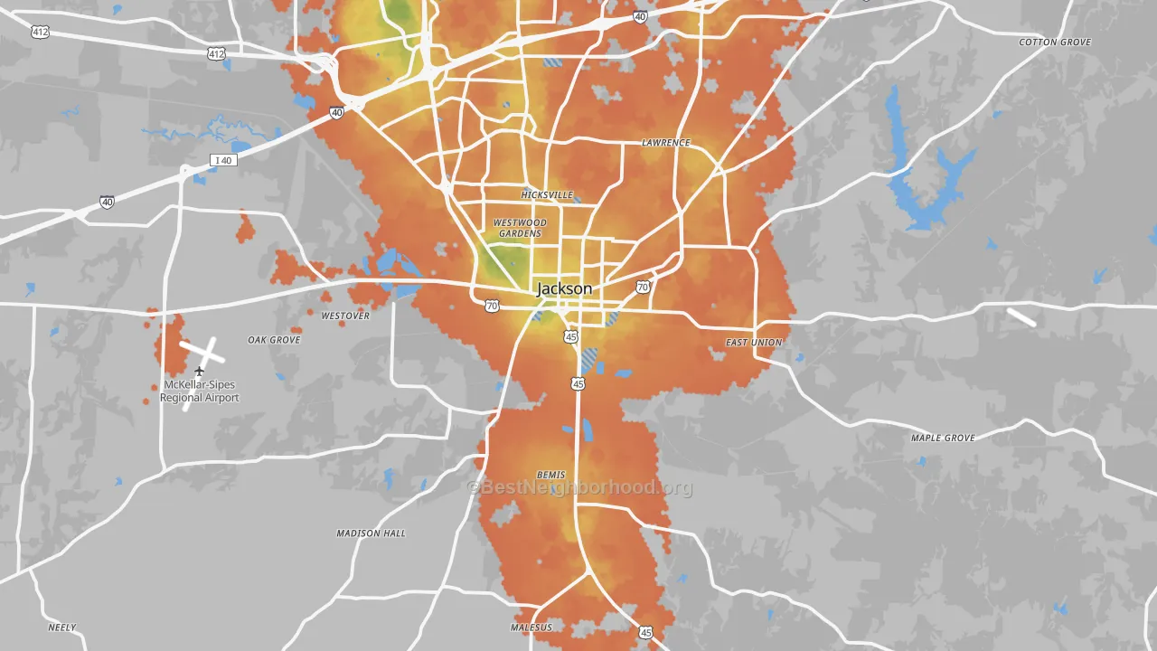 Bike Grade map of 38301, TN