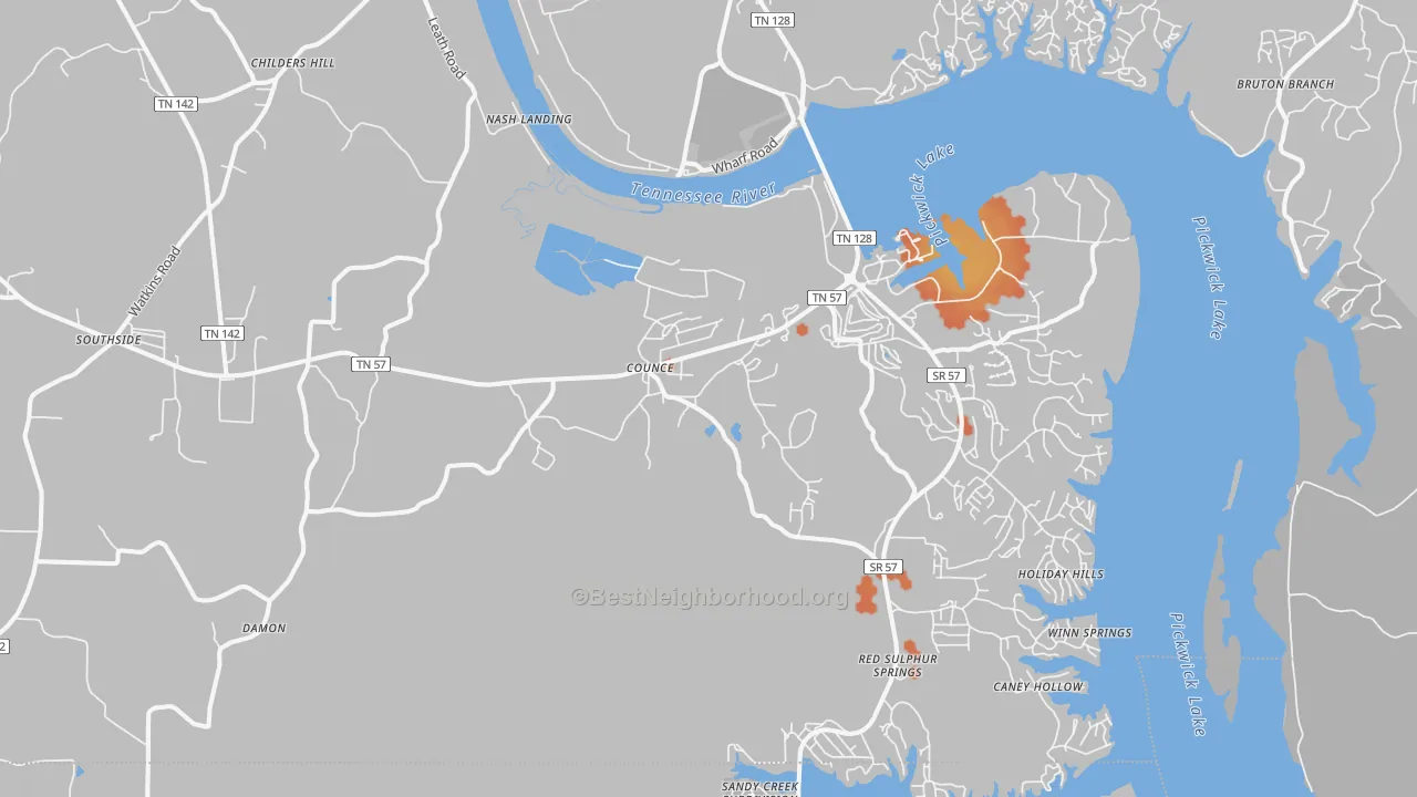 Bike Grade map of 38326, TN