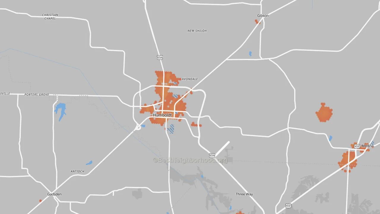 Bike Grade map of 38343, TN