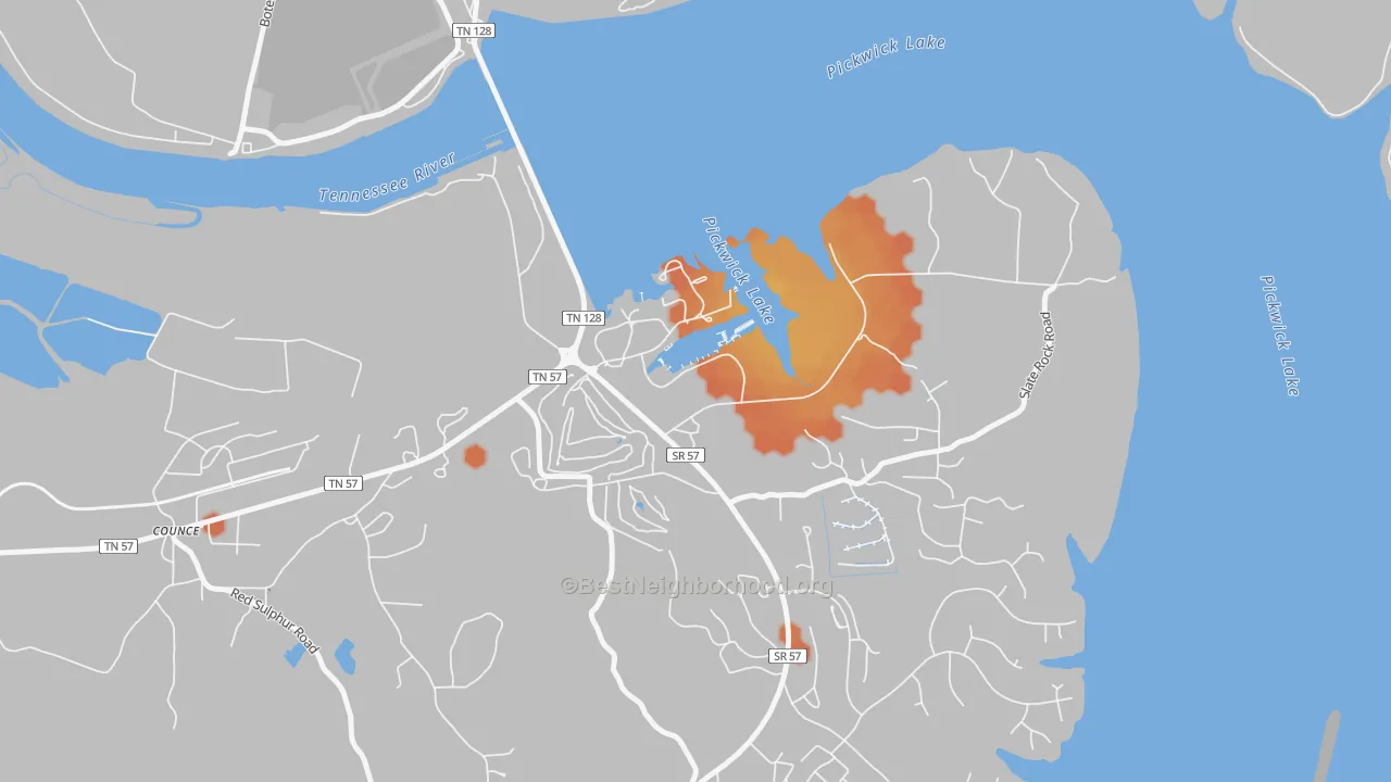 Bike Grade map of 38365, TN