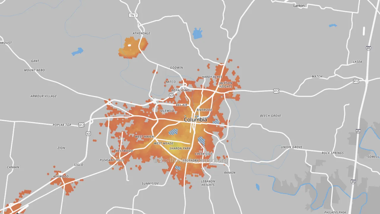 Bike Grade map of 38401, TN