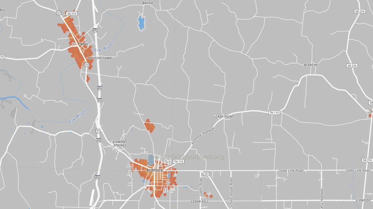 Bike Grade map of 38449, TN