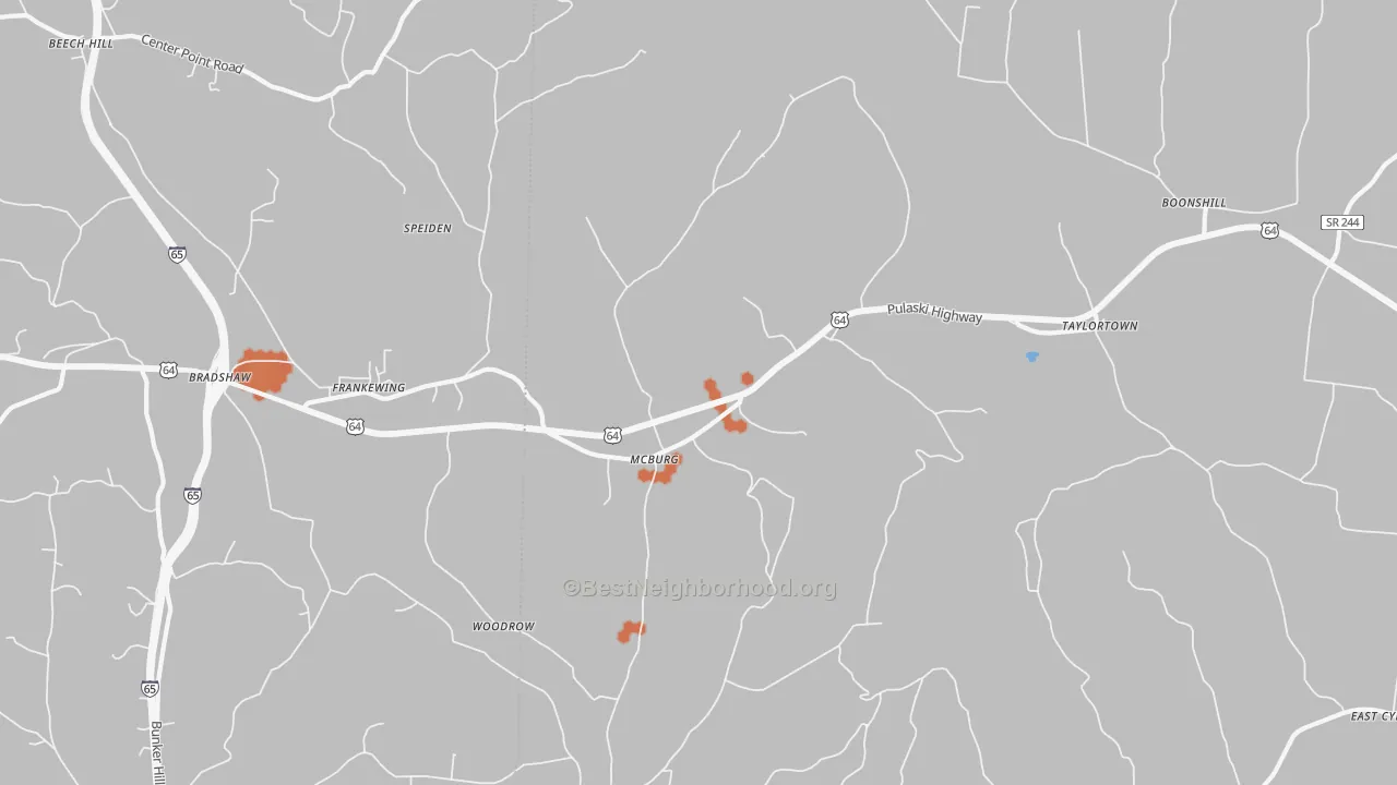 Bike Grade map of 38459, TN