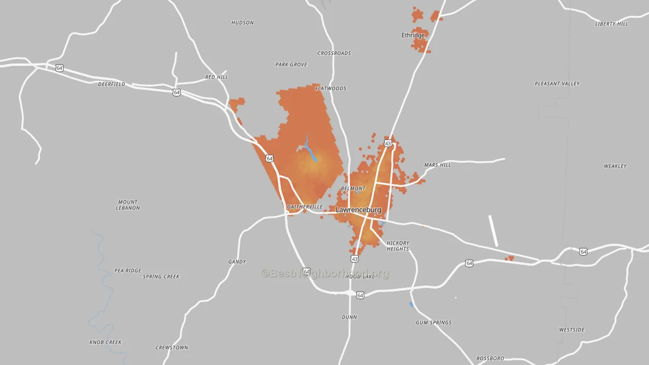 Bike Grade map of 38464, TN