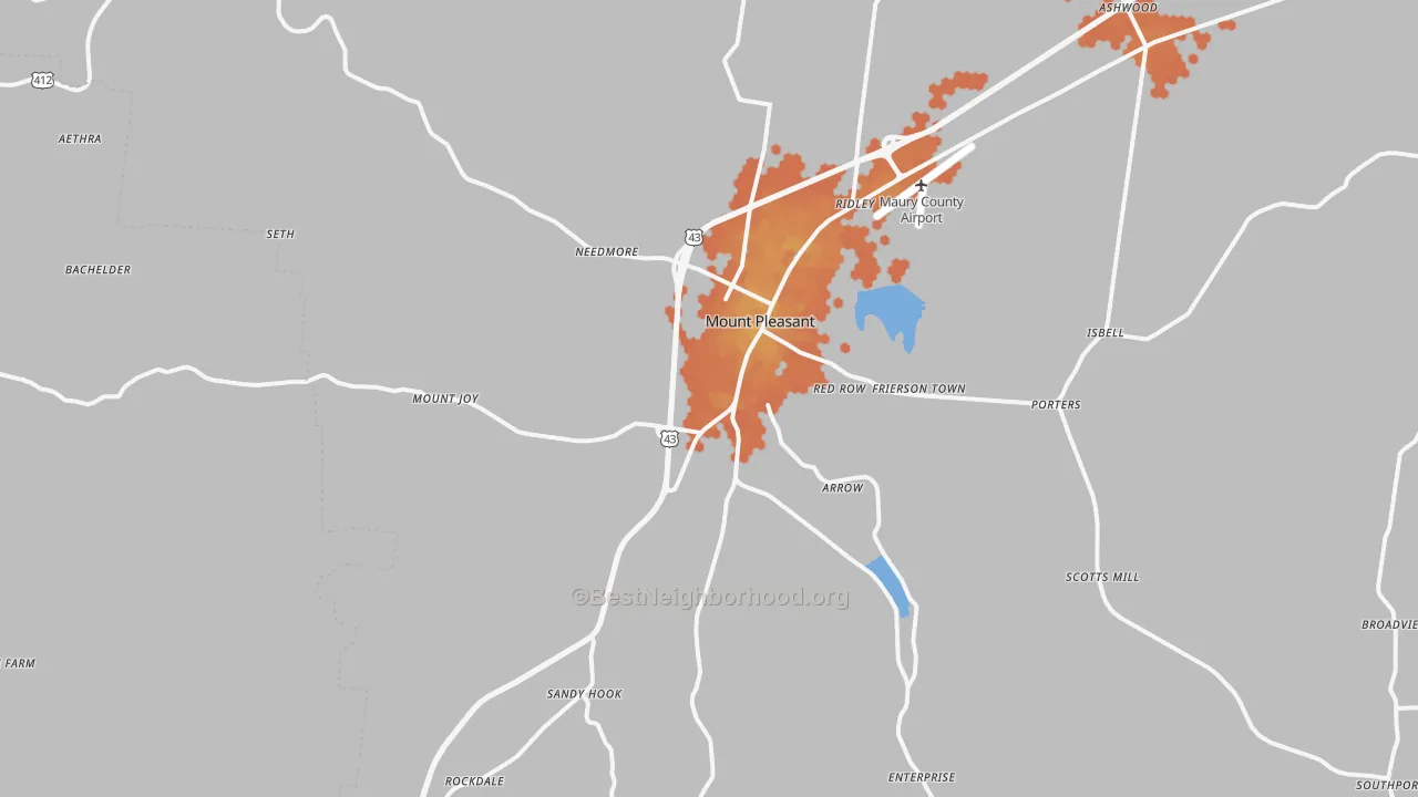 Bike Grade map of 38474, TN