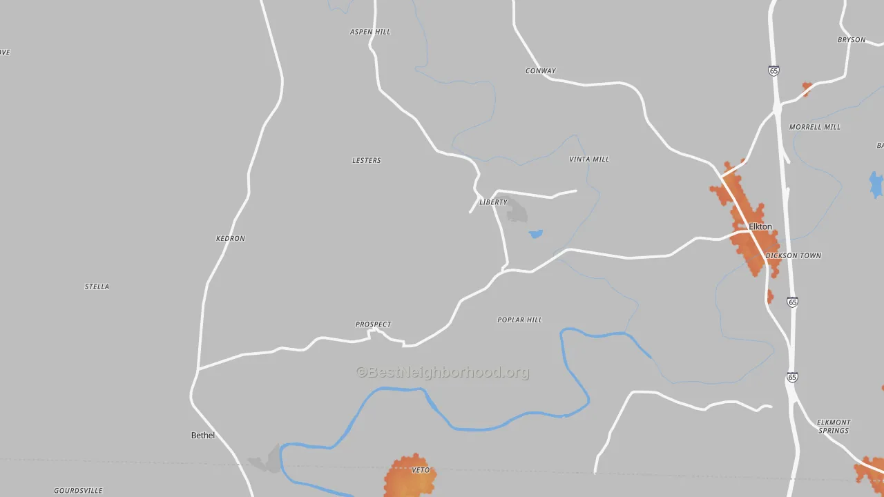 Bike Grade map of 38477, TN