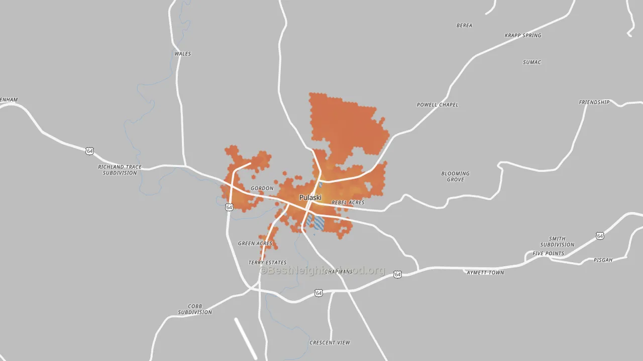 Bike Grade map of 38478, TN