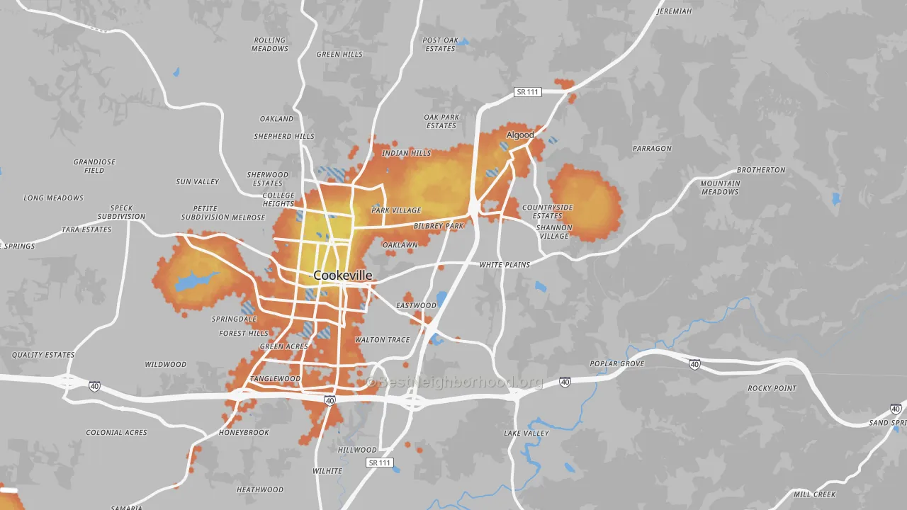 Bike Grade map of 38506, TN