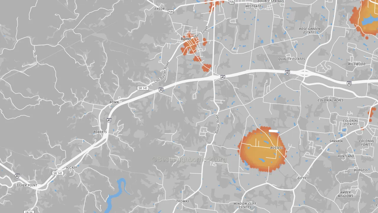 Bike Grade map of 38544, TN