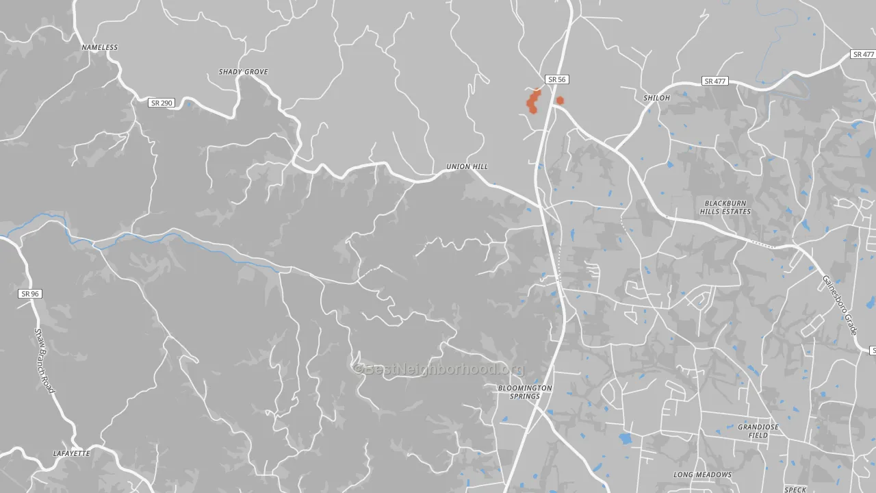 Bike Grade map of 38545, TN