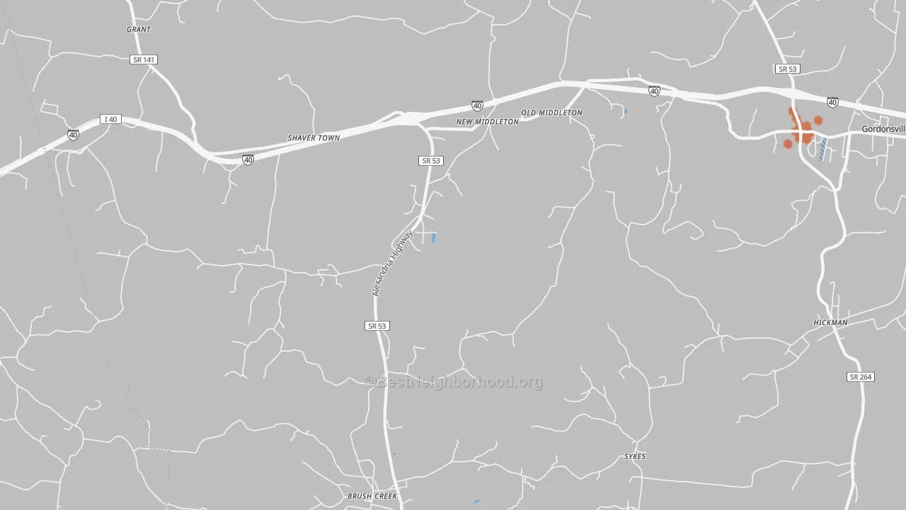 Bike Grade map of 38547, TN