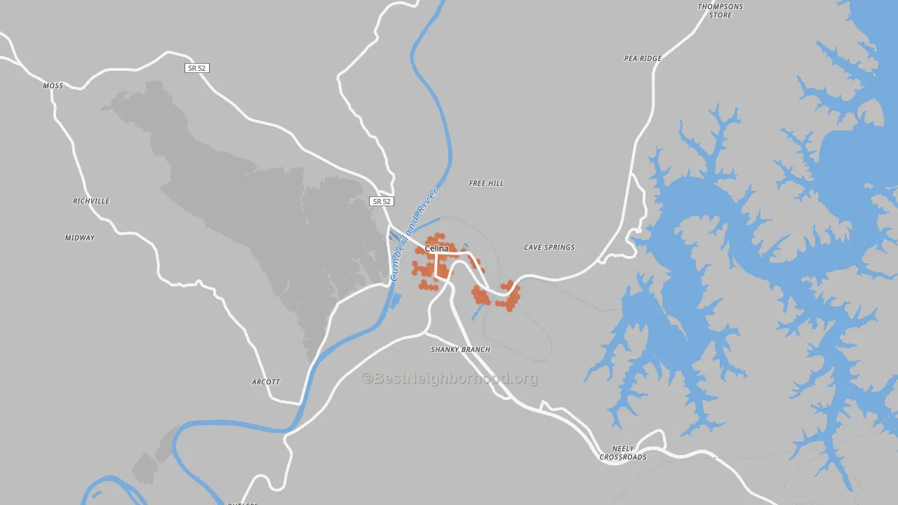 Bike Grade map of 38551, TN