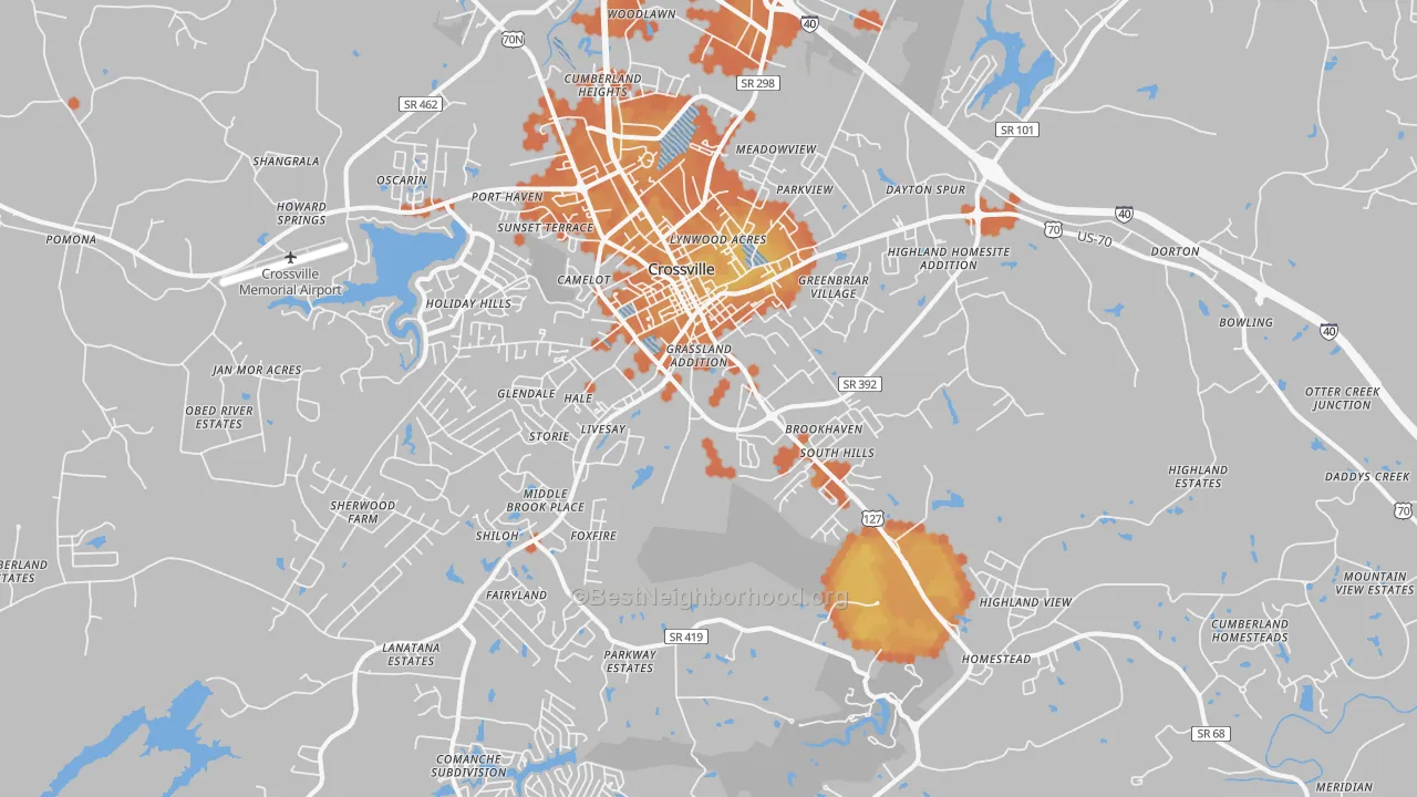 Bike Grade map of 38555, TN