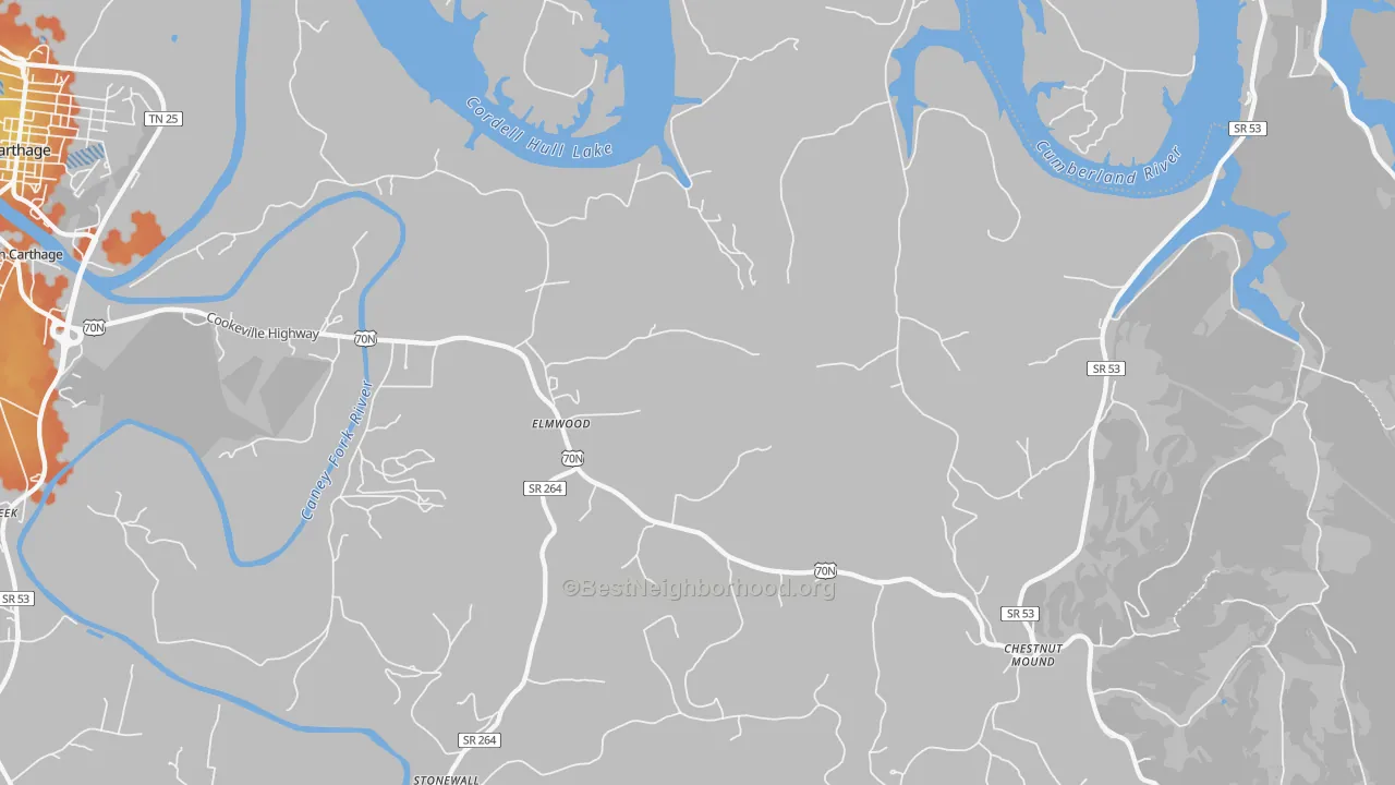 Bike Grade map of 38560, TN
