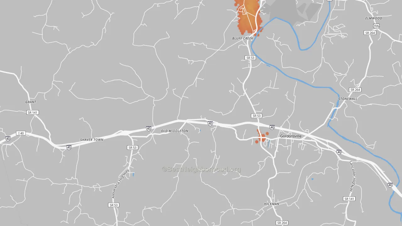 Bike Grade map of 38563, TN