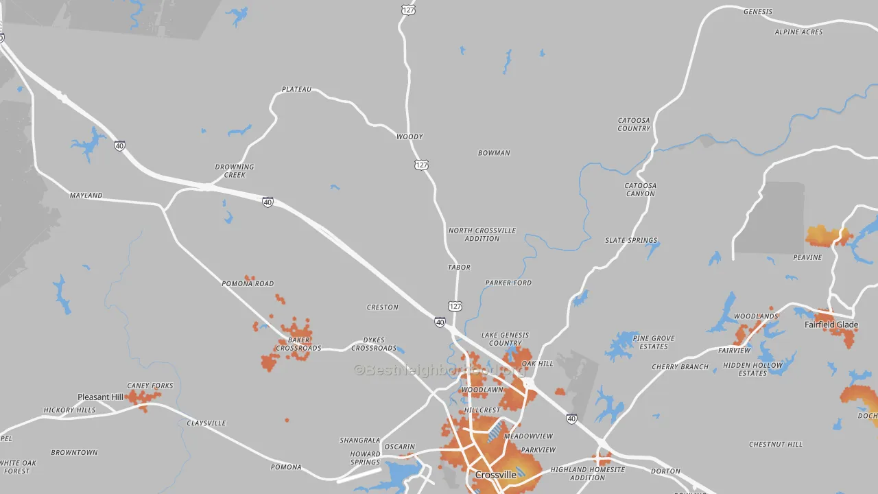 Bike Grade map of 38571, TN