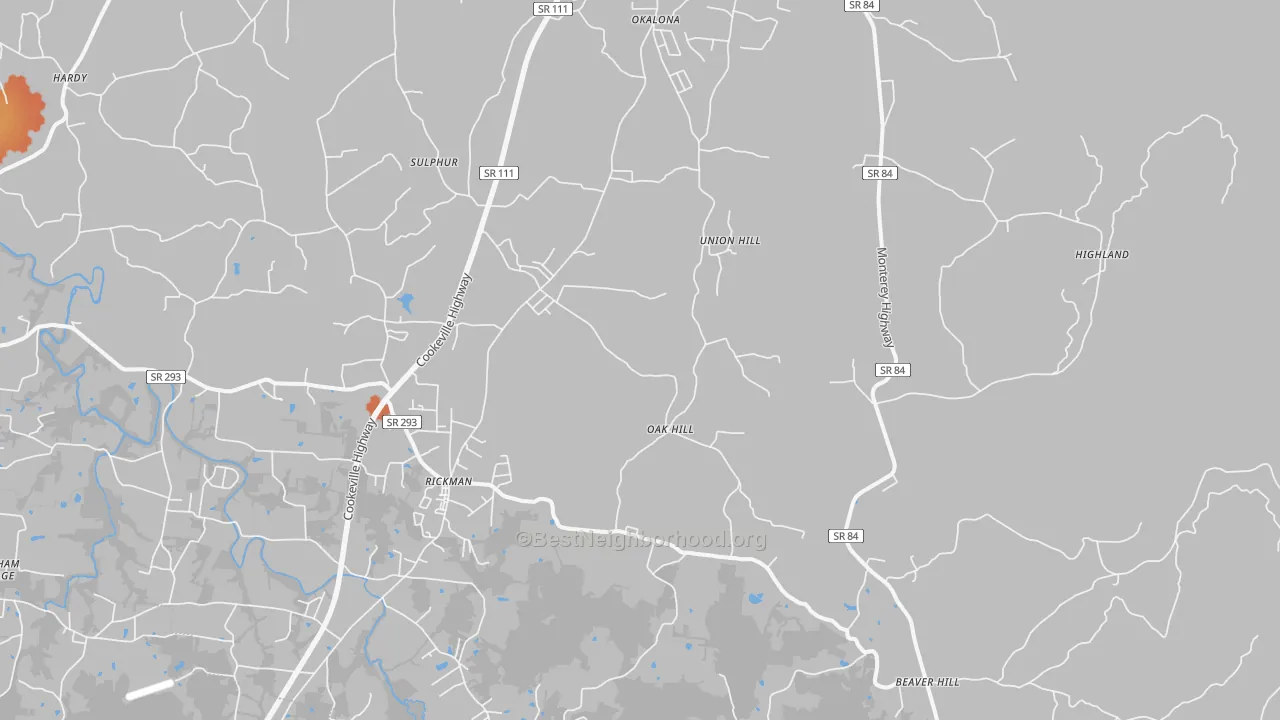 Bike Grade map of 38580, TN