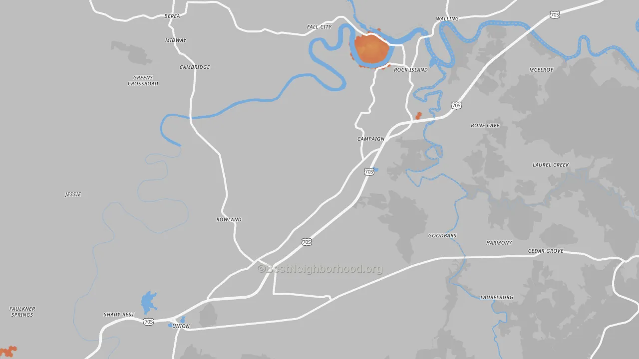 Bike Grade map of 38581, TN