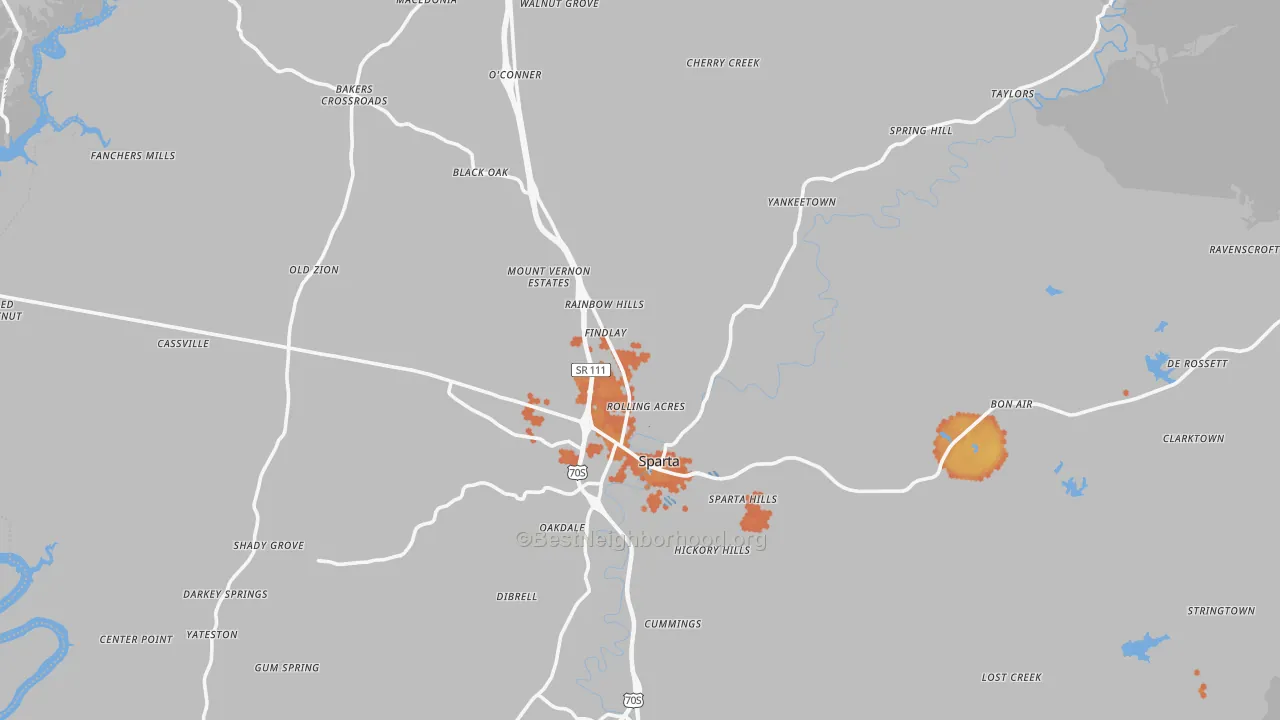 Bike Grade map of 38583, TN