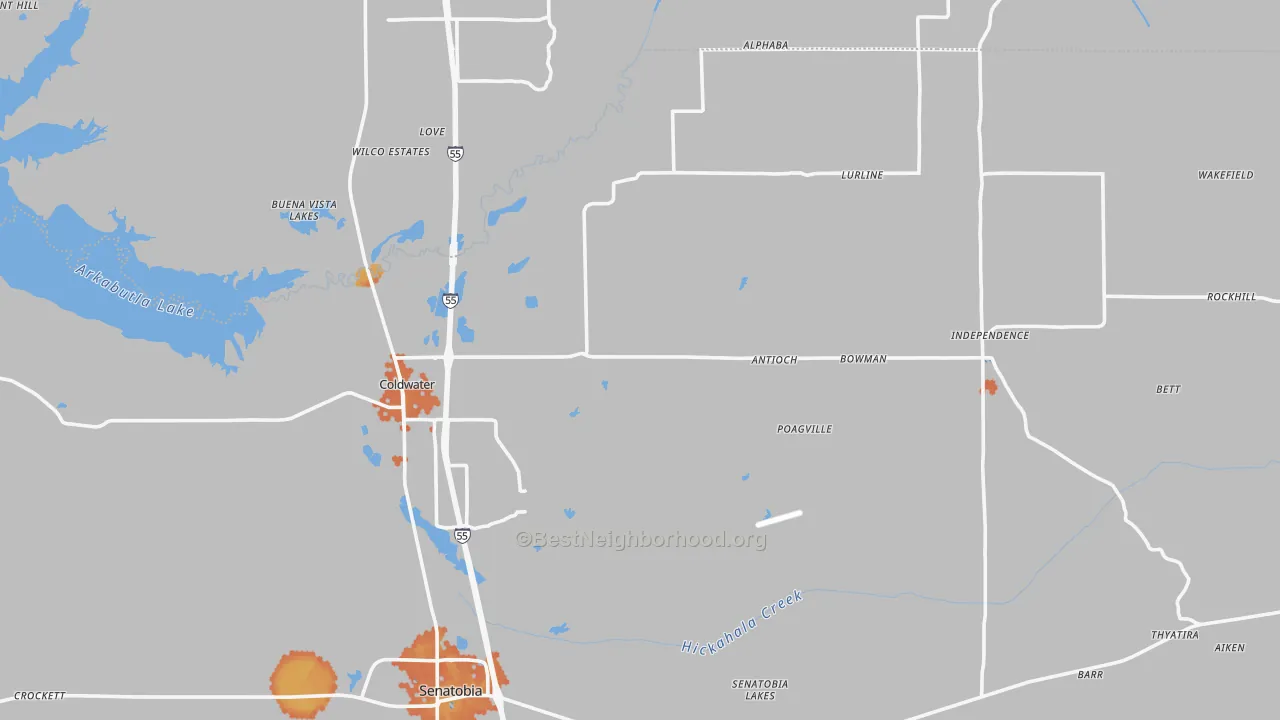 Bike Grade map of 38618, MS