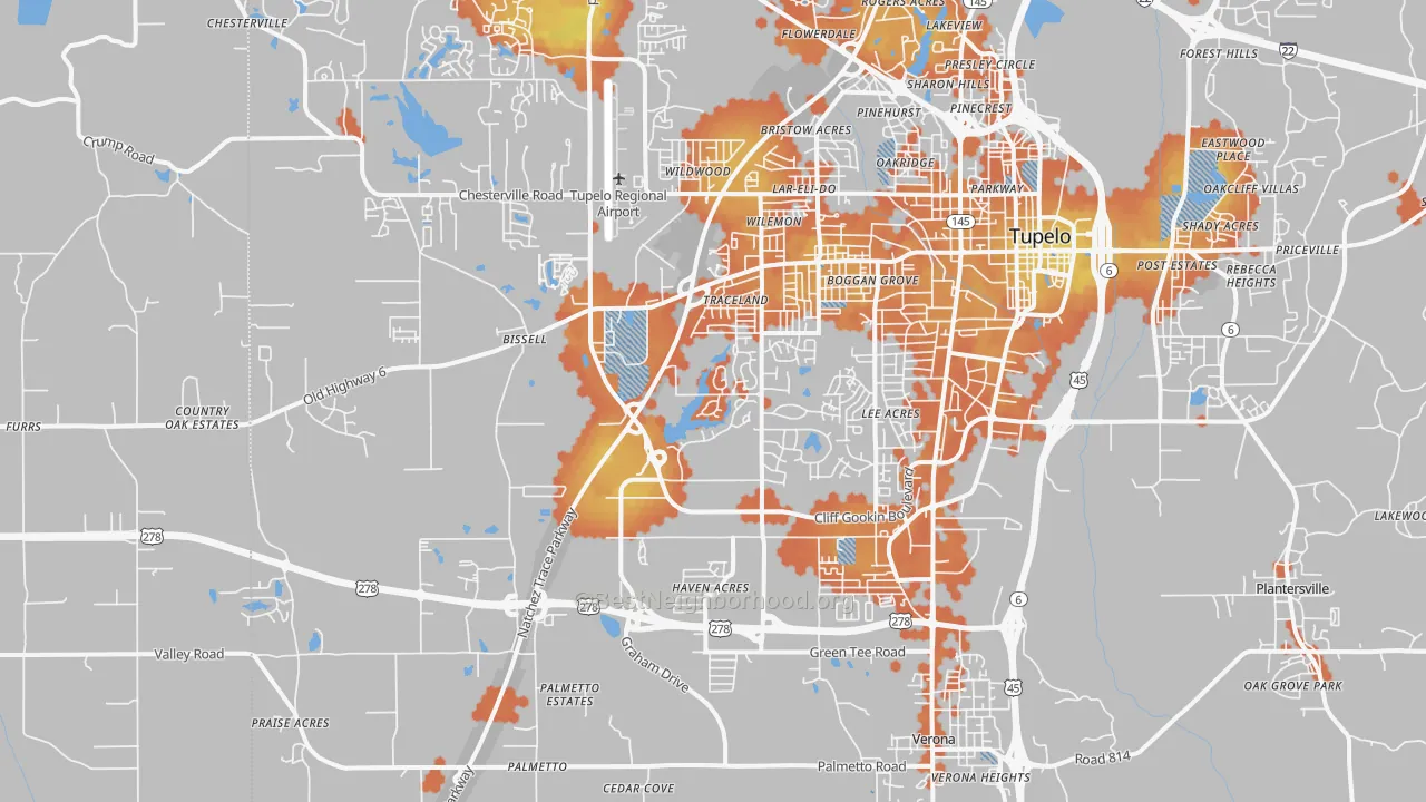 Bike Grade map of 38801, MS