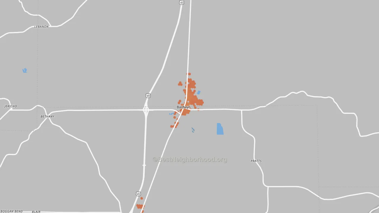Bike Grade map of 38824, MS
