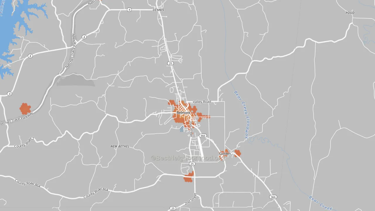 Bike Grade map of 38827, MS