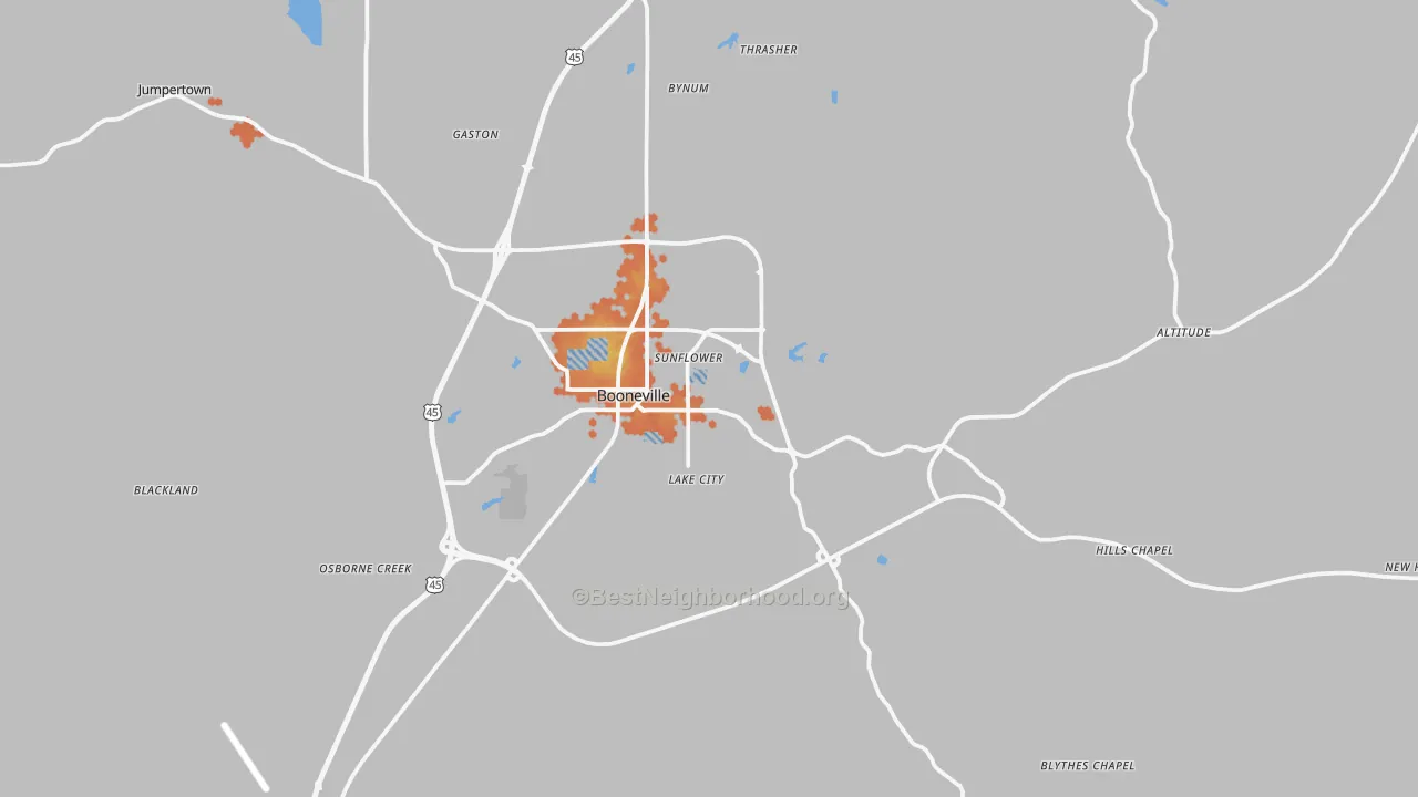 Bike Grade map of 38829, MS