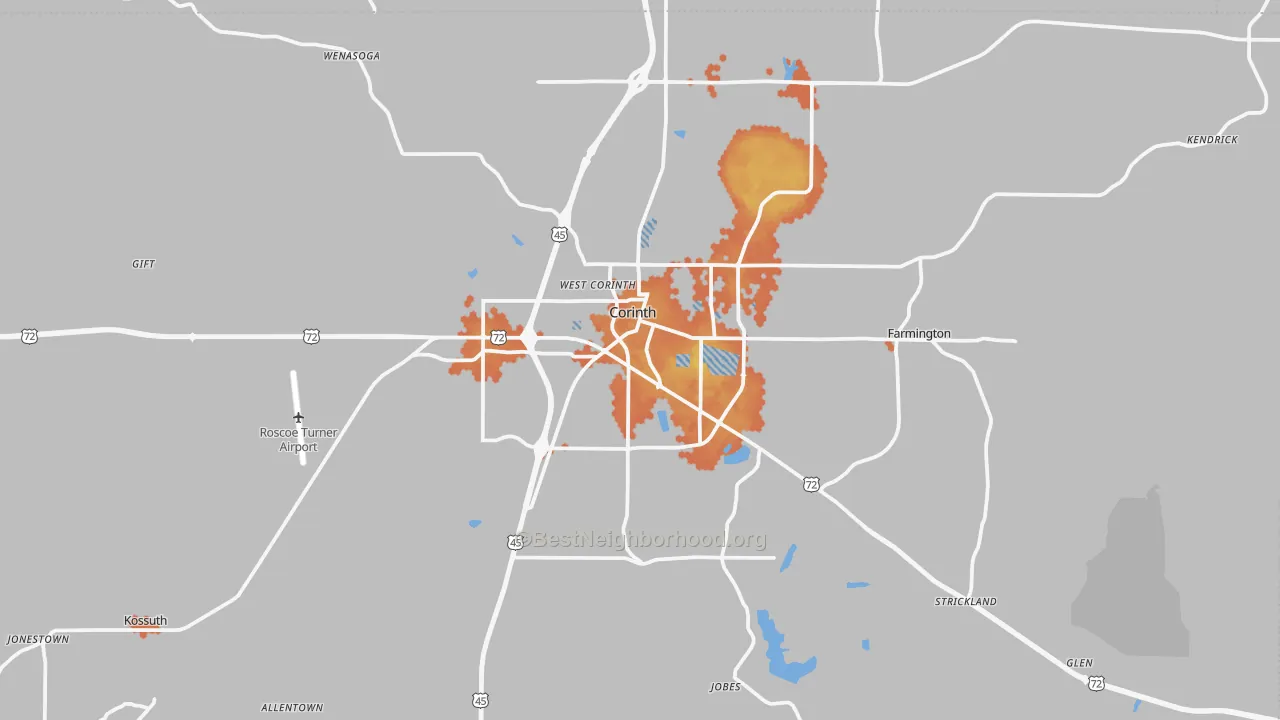 Bike Grade map of 38834, MS