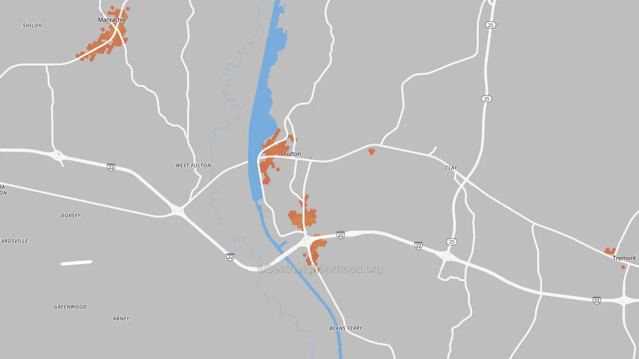 Bike Grade map of 38843, MS