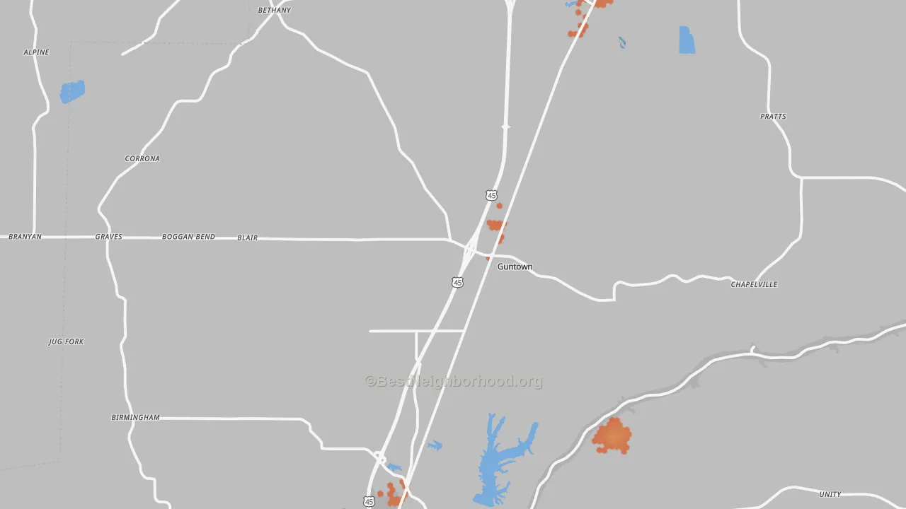 Bike Grade map of 38849, MS