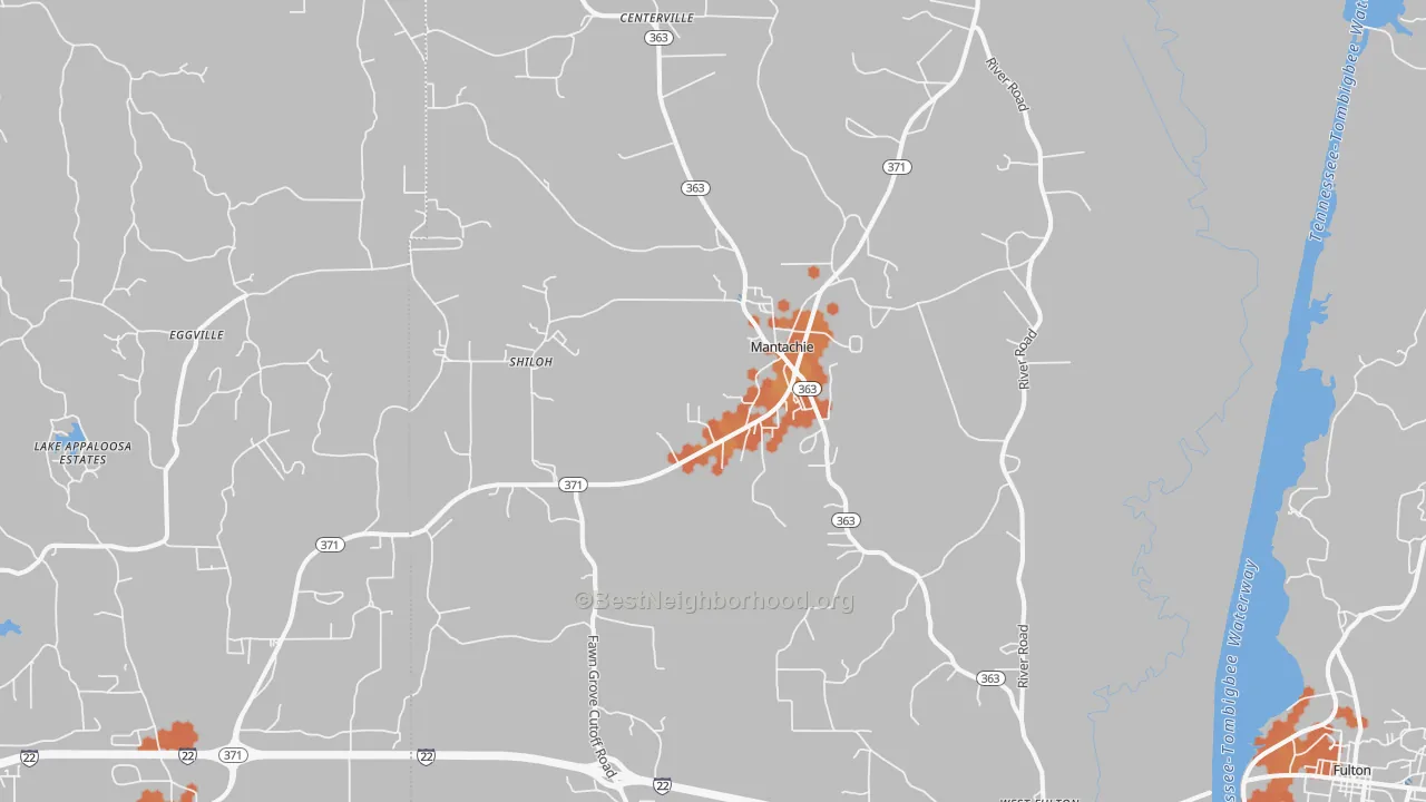 Bike Grade map of 38855, MS