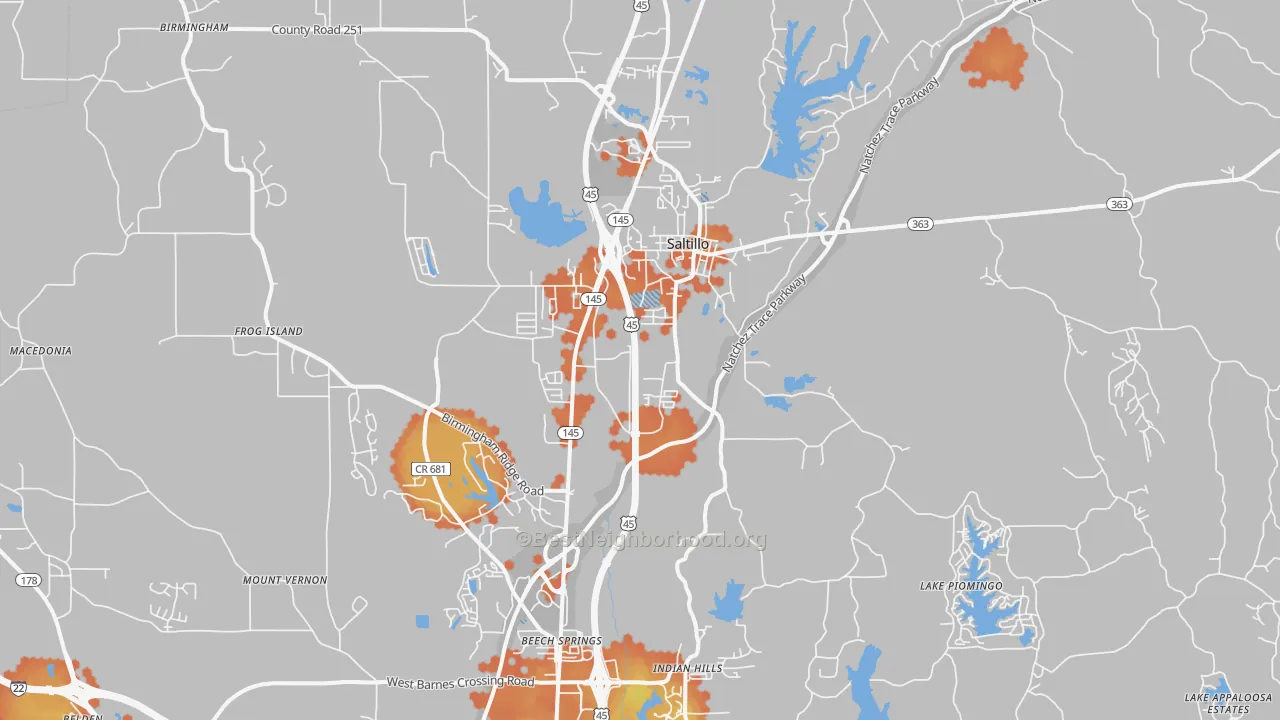 Bike Grade map of 38866, MS