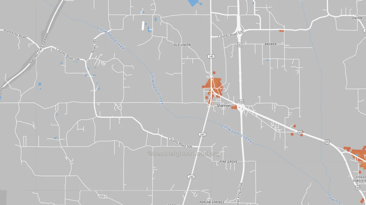 Bike Grade map of 38868, MS