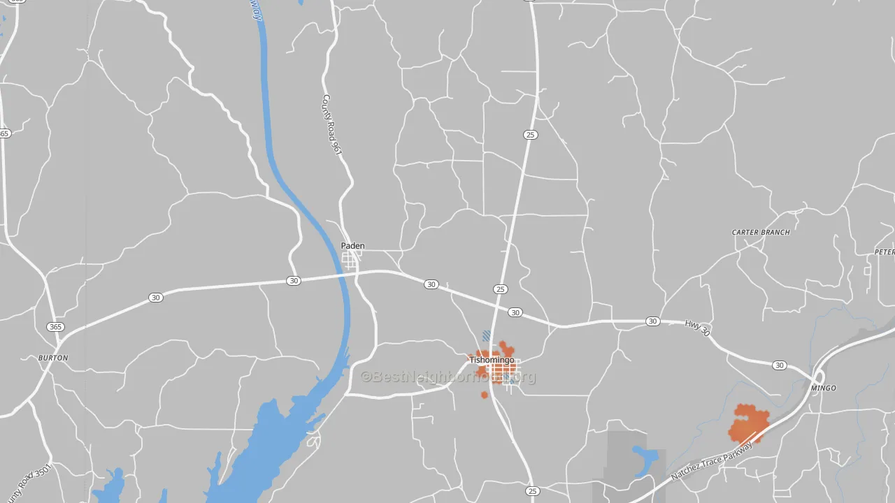 Bike Grade map of 38873, MS