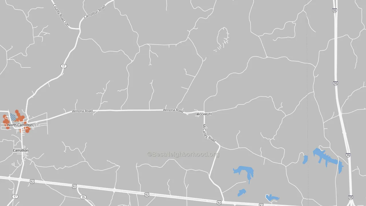 Bike Grade map of 38943, MS