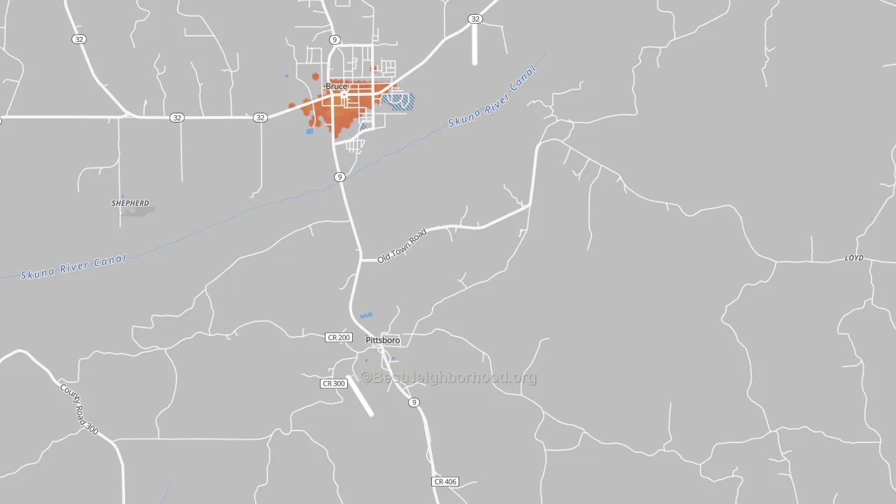 Bike Grade map of 38951, MS