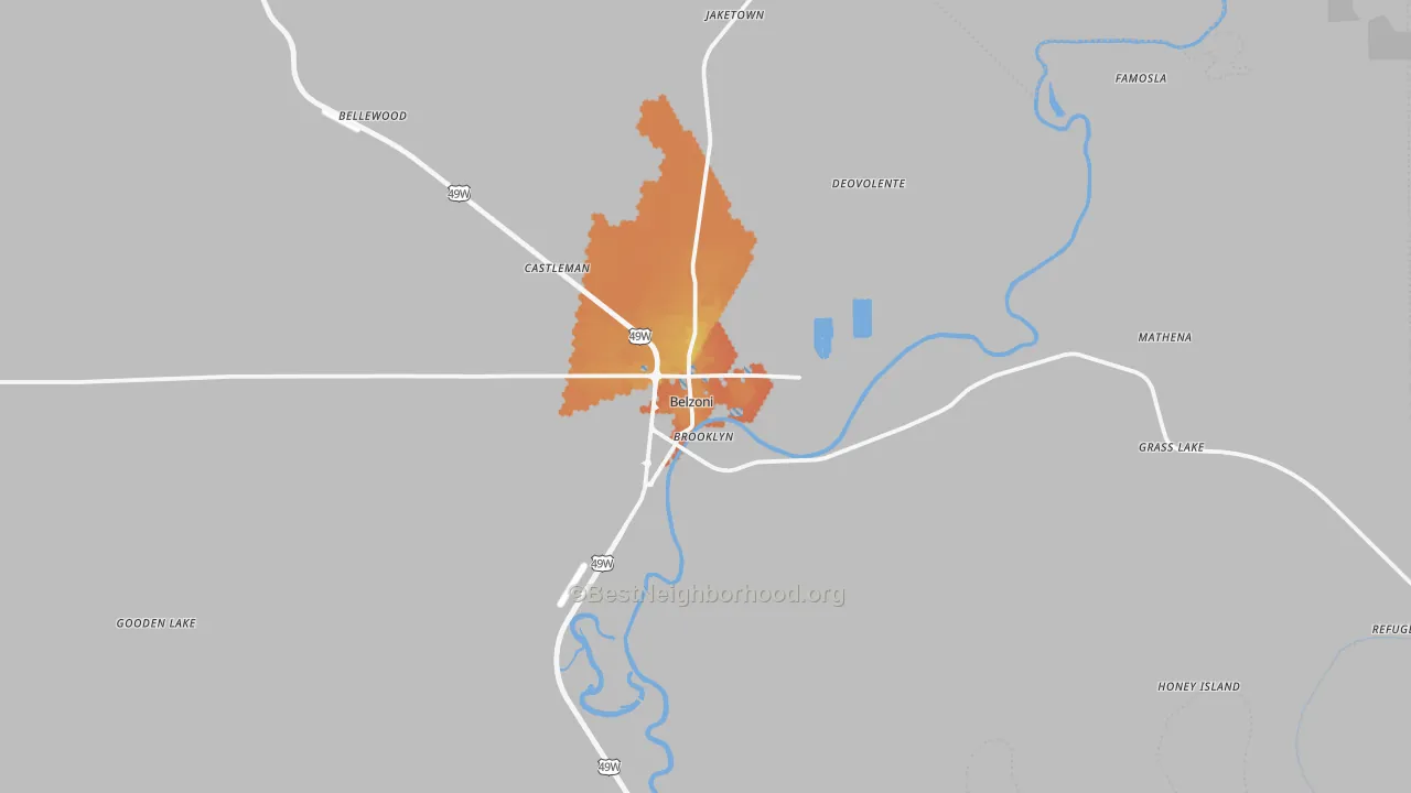 Bike Grade map of 39038, MS