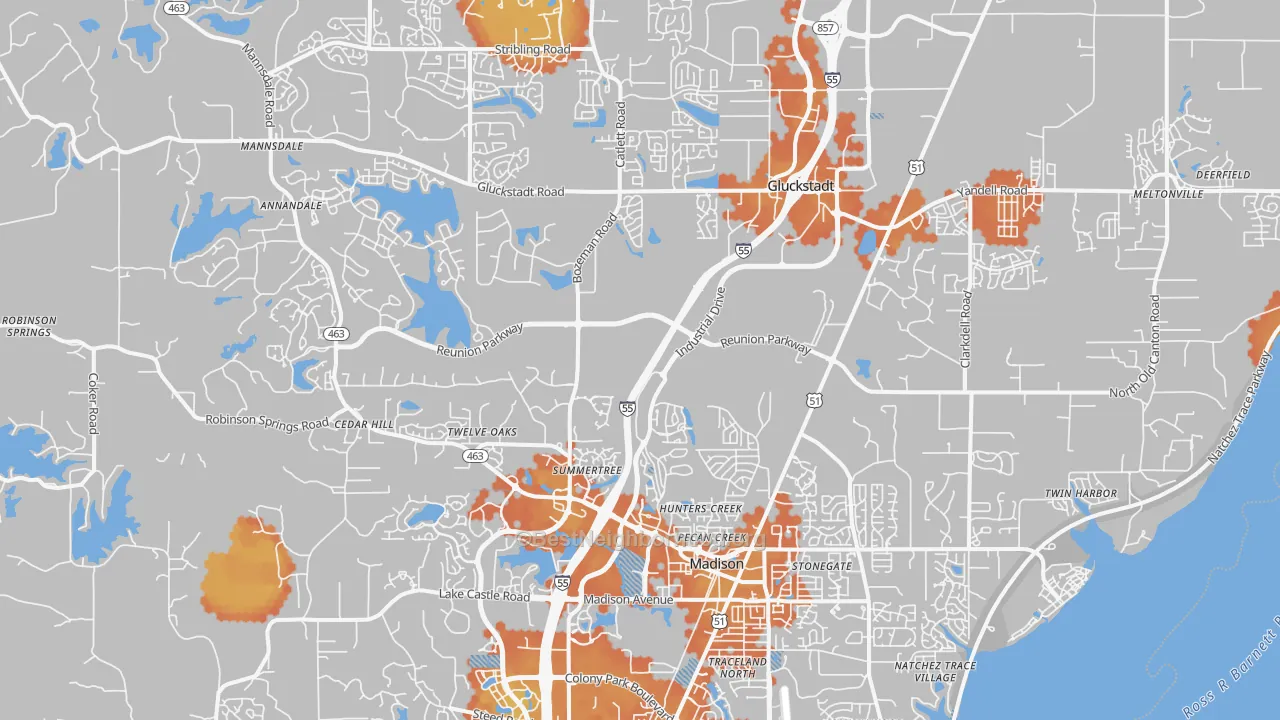 Bike Grade map of 39110, MS