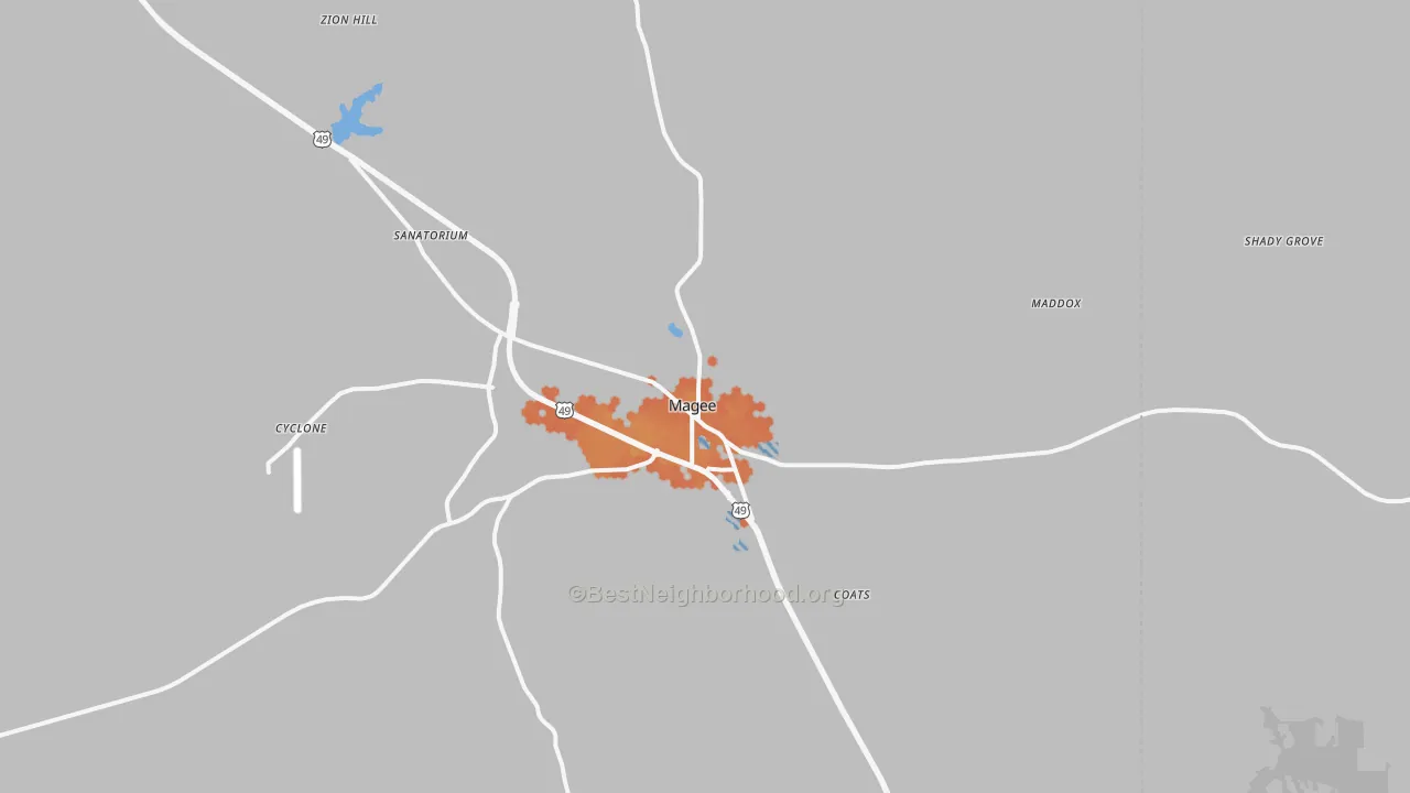 Bike Grade map of 39111, MS