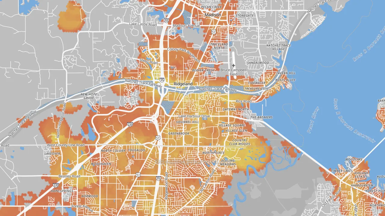 Bike Grade map of 39157, MS