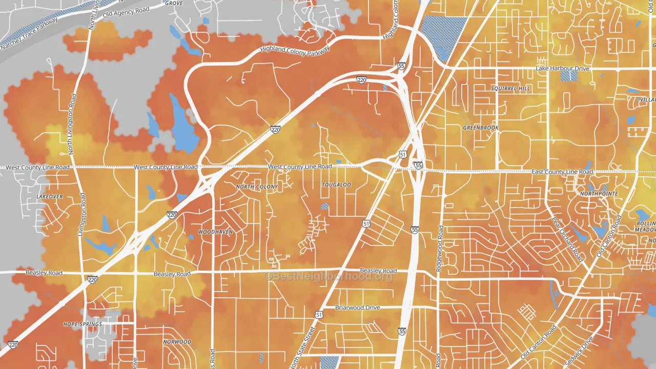 Bike Grade map of 39174, MS