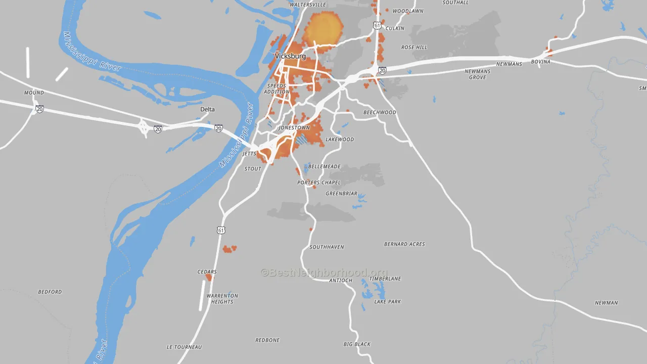 Bike Grade map of 39180, MS