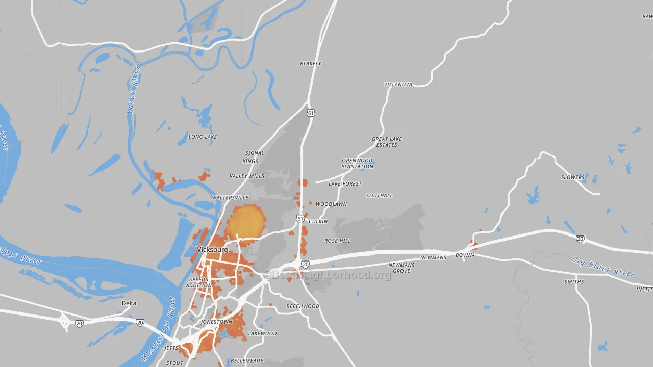 Bike Grade map of 39183, MS