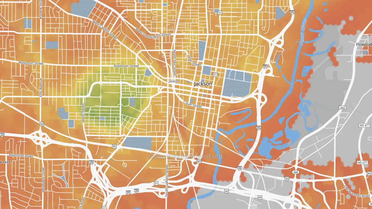 Bike Grade map of 39201, MS