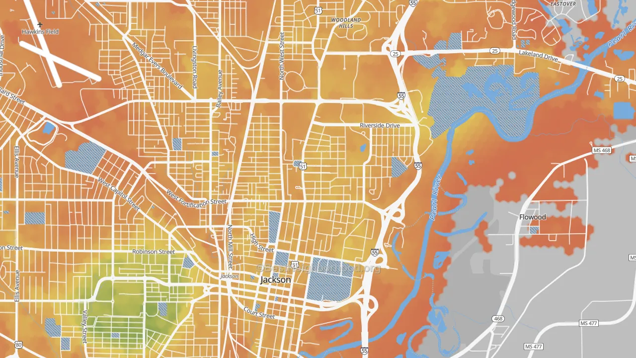 Bike Grade map of 39202, MS